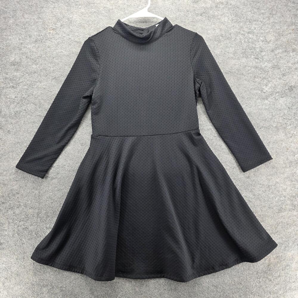 Free People Dress Womens Medium Black Mock Neck Open Back Textured Long Sleeve